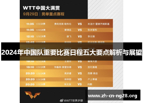 2024年中国队重要比赛日程五大要点解析与展望